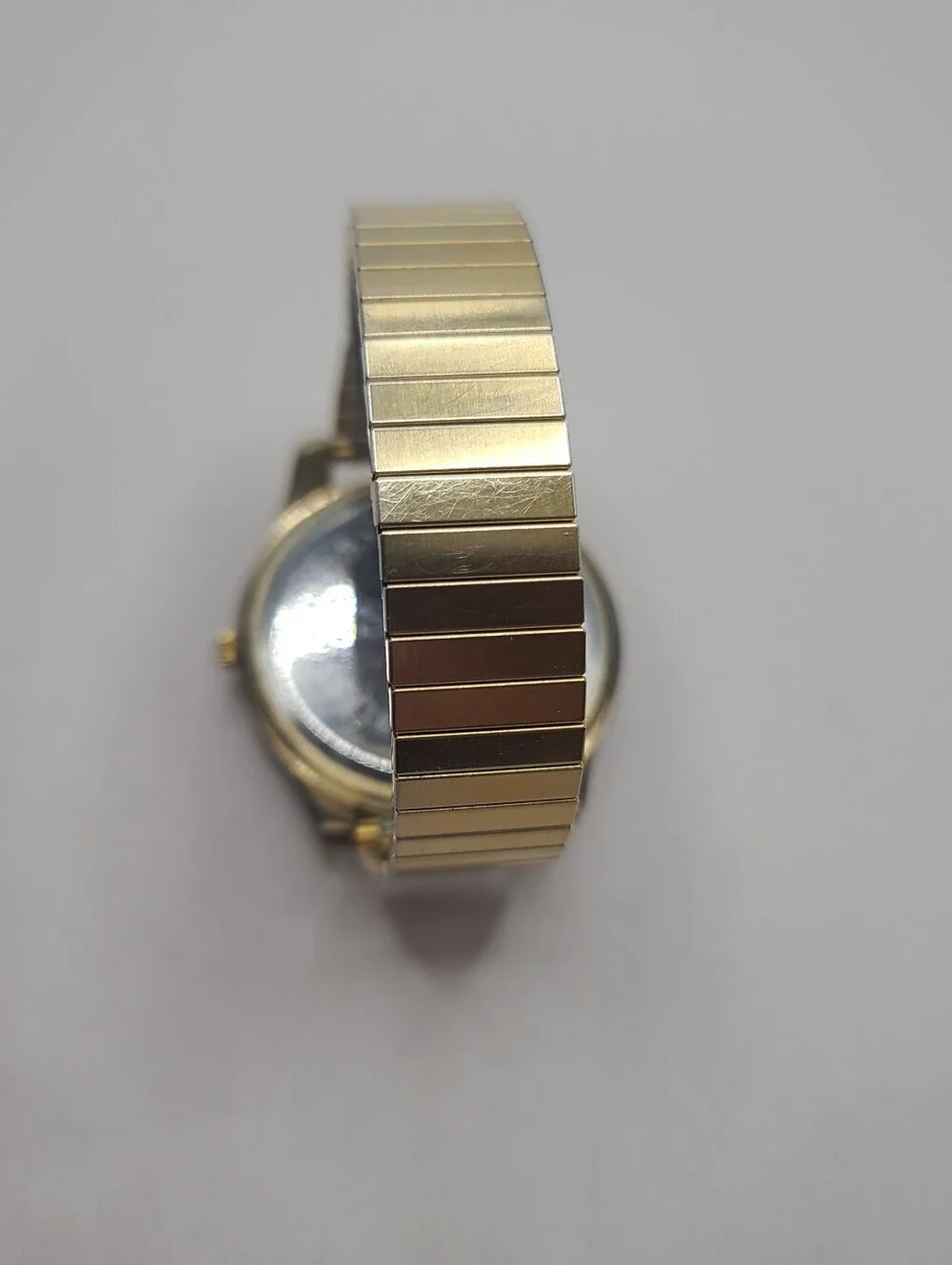 Women's Stretchy Band Gold Tone Rhinestone Fashion Watch Large Face